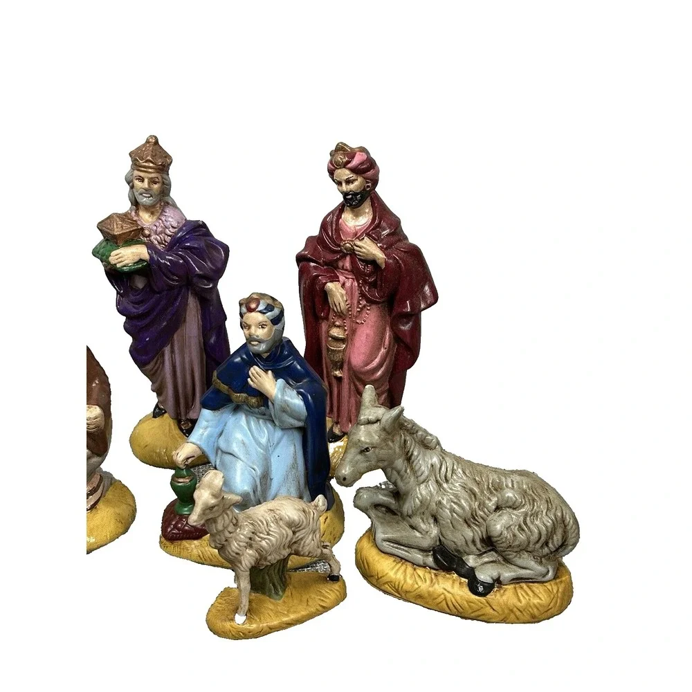 Vintage Nativity Set Atlantic Mold 13 Pc Hand Painted Ceramic Christmas Figurine